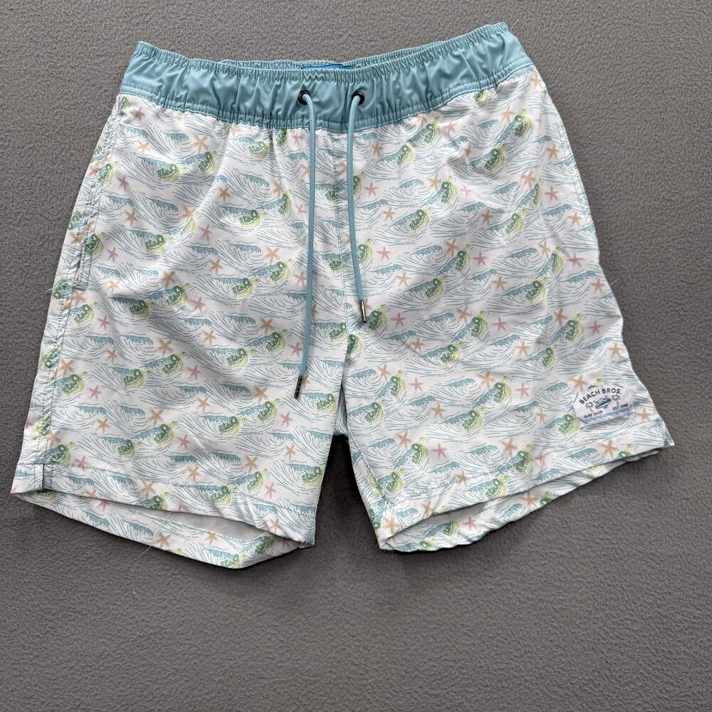 Beach Bros Swim Shorts Mens Medium‎ Multicolor Turtle Starfish Trunks Lined